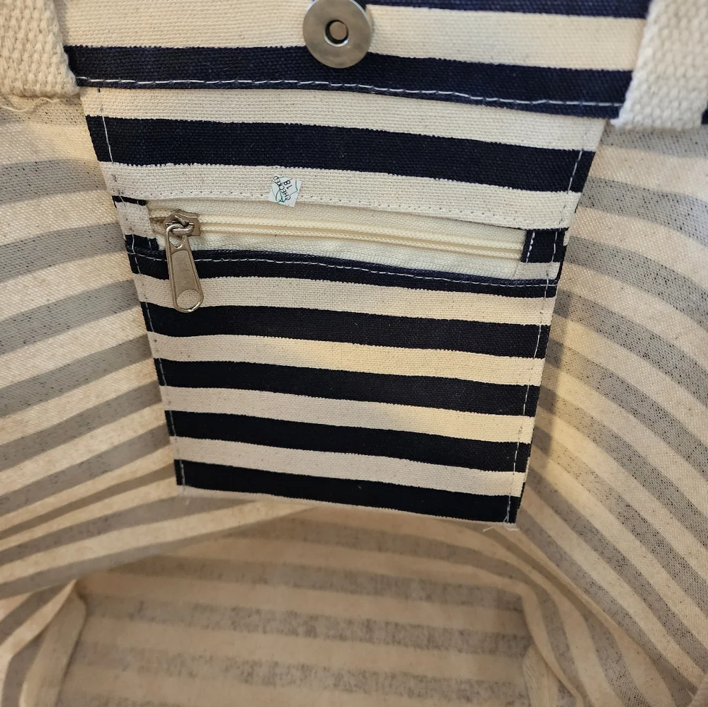 Nautical Striped Blue & Cream Doubble Handles Women's Tote Bag NWT